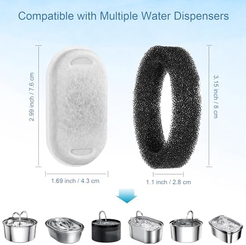 SORON Cat Water Fountain Filters for 67oz/2L and 108/3.2L Stainless Steel Pet Fountain Replacement Filters, 20 Dog Water Bowl Dispenser Filter Replacement with 20 Sponges, Easy to Install and Clean - Image 2