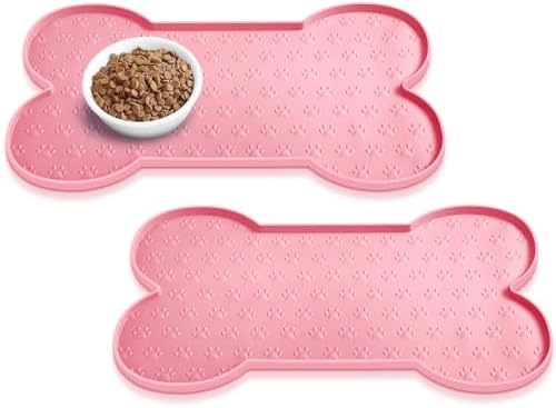 PWTAA Dog Food Mat Anti-Slip Silicone Dog Bowl Mat Thicker Pet Placemat Waterproof Cat Feeder Pad with Raised Edge Puppy Kitten Feeding Mats Suitable Small Medium-Sized Dogs Cats Eating Tray - 2PCS by PWTAA