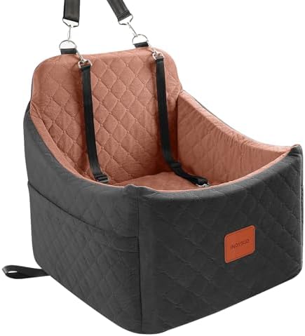 Dog Car Seat for Small/Medium Dogs, Memory Foam Dog Booster Seat, Travel Safety Pet Car Seat with Washable Removable Cover, Storage Pockets for Dogs up to 35 lbs((Black/Brown, Medium) by INDYBUD