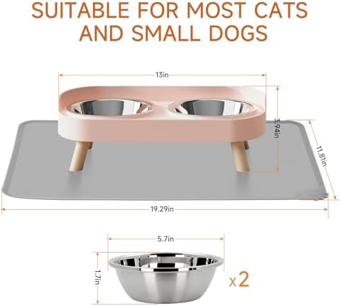 Elevated Cat Bowl with Food Mat, Raised Cat Food and Water Bowl Set for Indoor Cats, Splash Proof with 2 Stainless Steel Pet Food Bowls for Cats and Puppies,Whisker Fatigue and Dishwasher Safe (Pink) - Image 6