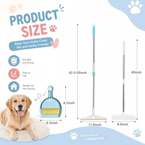 3 Pcs Pet Hair Removal Tool Adjustable Carpet rake & Lint Roller & Dustpan - Image 2