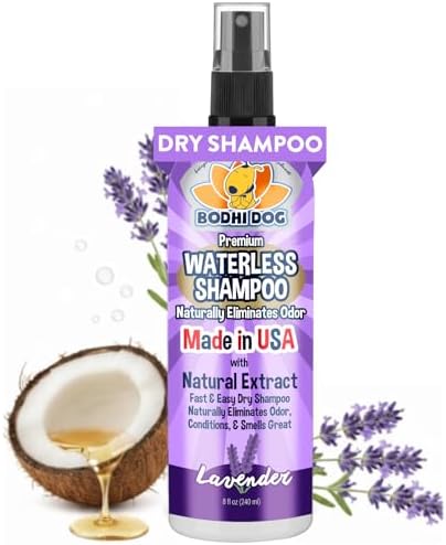 Bodhi Dog Waterless Shampoo - Natural Dry Shampoo for Dogs & Cats - Neutralizes Pet Odor - No Rinse Required - Made of Natural Extracts - Safe for Sensitive Skin - Made in USA - Lavender (8 Fl Oz) by BodhiDog
