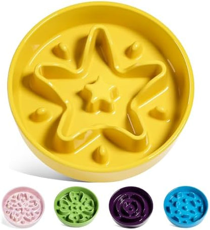 LE TAUCI Slow Feeder Dog Bowls Ceramic, 1.5 Cups Dog Food Bowl, Puppy Slow Feeder Dish for Fast Eaters, Star Yellow by LETAUCI