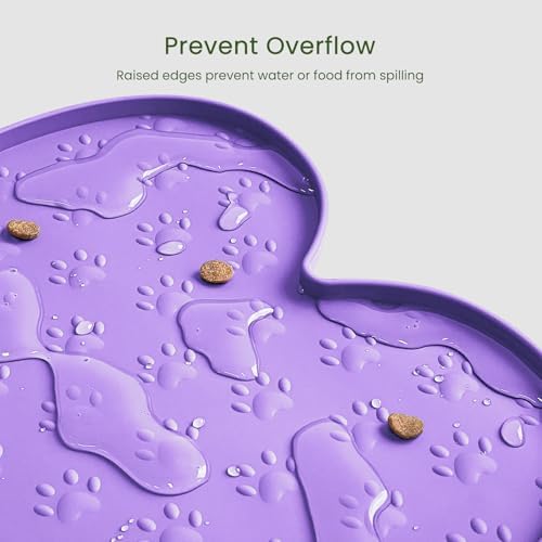 PWTAA Dog Food Mat Anti-Slip Silicone Dog Bowl Mat Thicker Pet Placemat Waterproof Cat Feeder Pad with Raised Edge Puppy Kitten Feeding Mats Suitable Small Medium-Sized Dogs Cats Eating Tray - 2PCS - Image 4