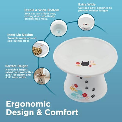 Necoichi Ceramic Extra-Wide Elevated Cat Food Bowl (Fuji, Extra Wide) - Image 4