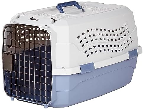 Amazon Basics Sturdy Portable 2-Door Top-Load Hard-Sided Pet Travel Carrier with Secure Ventilation, Handle, Front & Top Entry for Dogs, Cats, 22.8"L x 15"W x 13"H, Gray & Blue by AmazonBasics