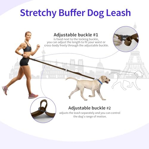 Hands Free Dog Leash by Kazazoo, Adjustable 5.5-8.5ft Waist & Crossbody Leash with Quick Off Buckle, Reflective Stitches for Walking, Jogging,Medium to Large Dogs M Size Brown - Image 5