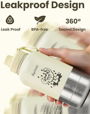 34oz Dog Water Bottle, Stainless Steel Dog Water Bottle Dispenser with Detachable Food & Water Bowls, Keeps Water Hot/Cold, for Walking, Hiking, Camping(Cream) - Image 4