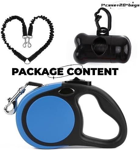 Dual Retractable Dog Leash Small Breed (Up to 44 Lbs Each) - 18.5 FT Extendable Double Headed Pet Leash with Poop Bags, Non Slip Grip - One Button Break & Lock, 360° Tangle-Free (Blue, Medium) - Image 5