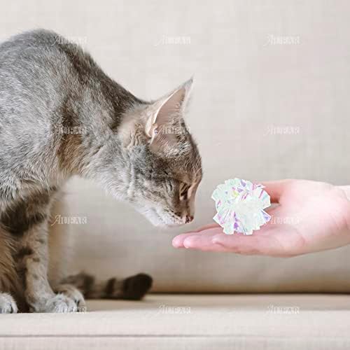 AUEAR, 20 Pack Dye Free Cat Crinkle Balls 2" Mylar Sounds Shiny Kitty Glitter for Cats - Image 6