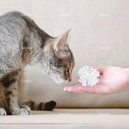 AUEAR, 20 Pack Dye Free Cat Crinkle Balls 2" Mylar Sounds Shiny Kitty Glitter for Cats - Image 6