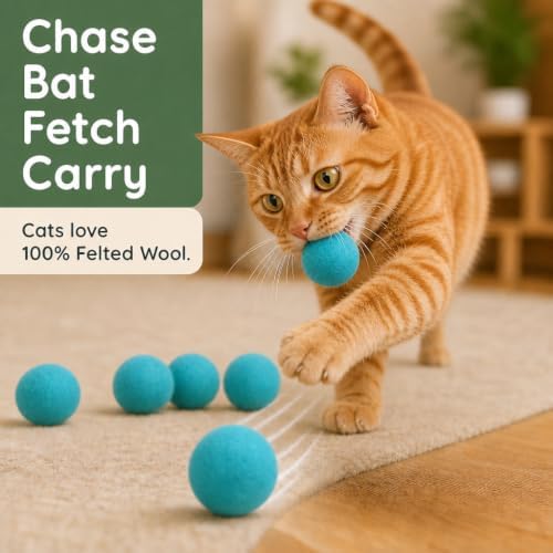 Wool Cat Toys - Felt Cat Toy Balls for Small Pet Fetch and Play - Eco Friendly Quiet Wool Ball Cat Toy for Cats and Kittens - 6 PCS Choose Your Colors (Aqua) - Image 2