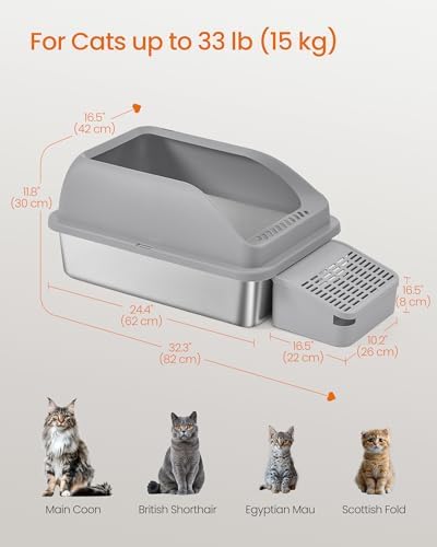 Feandrea 1 Pack Stainless Steel Cat Litter Box, for Cats up to 33 lb - Image 6
