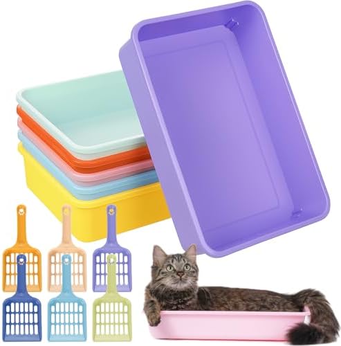 6 Set Small Cat Litter Box Kitten Litter Pan 12.3" x 8.5" x 2.7" Rabbit Plastic Litter Tray with 6 Scoop for Easy Cleaning, Hamster/Guinea Pig/Hedgehog Travel Toilet Pan by Ysglory