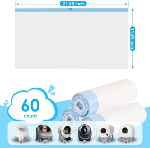 Cat Litter Bags 60 Count, 21.65"x11.8" Drawstring Close Litter Box Liners for Automatic Litter Box,Thick Cat Poop Bags,Easy to Clean,Heavy Duty Robot Bag for Self-Cleaning Box - Image 4
