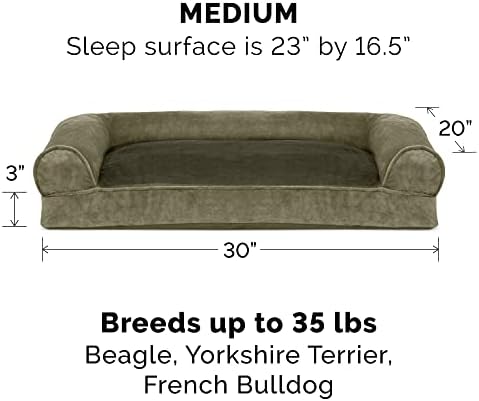 Furhaven Pillow Dog Bed for Medium/Small Dogs w/ Removable Bolsters & Washable Cover - Faux Fur & Velvet Sofa - Dark Sage, Medium - Image 2
