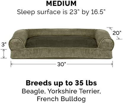 Furhaven Pillow Dog Bed for Medium/Small Dogs w/ Removable Bolsters & Washable Cover - Faux Fur & Velvet Sofa - Dark Sage, Medium - Image 2