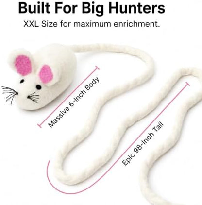Glaciart One XXL Felt Mouse Cat Toy – 6” Body + 98” Tail – Large Cat Enrichment Toy – 100% Natural Wool with Catnip – Interactive Teaser for Big Cats – Safe Non-AZO Dyes - Image 2