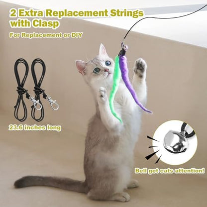 MeoHui Cat Toys for Indoor Cats, Interactive Cat Toy 2PCS Retractable Wand Toy and 9PCS Cat Feather Toys Refills, Funny Kitten Toys Cat Fishing Pole Toy for Bored Indoor Cats Chase and Exercise - Image 6