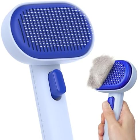 aumuca Skin Friendly Self-Cleaning Slicker Brush for Dogs & Cats, Gentle Pet Grooming Tool for Shedding & Deshedding, Efficient Hair Remover for Long & Short Haired Pets by aumuca