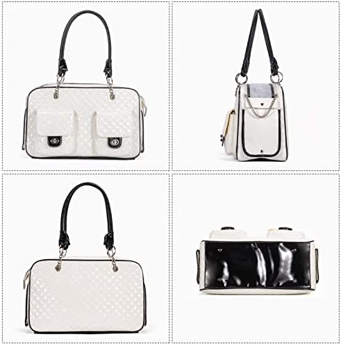Pet Carrier Fashion Dog Carrier Purse Leather Tote Handbag Bag for Small Puppies Dogs Cat Small Animals Soft TSA Airline-Approved (White) - Image 2