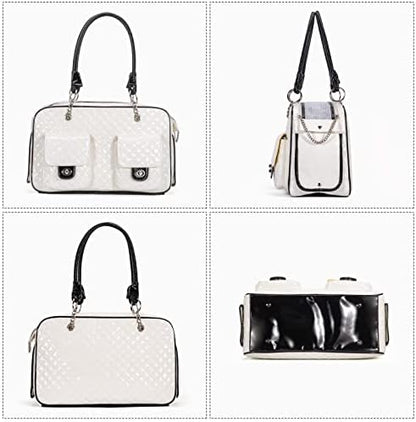Pet Carrier Fashion Dog Carrier Purse Leather Tote Handbag Bag for Small Puppies Dogs Cat Small Animals Soft TSA Airline-Approved (White) - Image 2