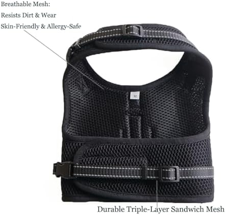 Mini Dachshund Harness – No Armpit Rub, Escape Proof, Reflective, No Pull Vest-Style Dachshunds Harness,Breathable Mesh Dog Harness (Black, S: Chest 32-41cm (12.5"-16")) - Image 2