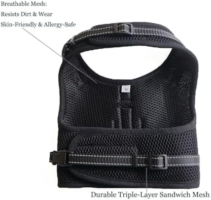 Mini Dachshund Harness – No Armpit Rub, Escape Proof, Reflective, No Pull Vest-Style Dachshunds Harness,Breathable Mesh Dog Harness (Black, S: Chest 32-41cm (12.5"-16")) - Image 2
