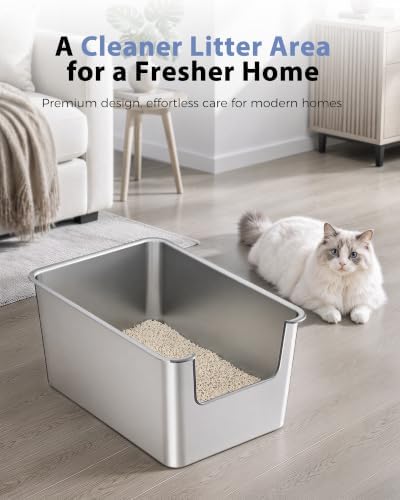 High-Sided Stainless Steel Cat Litter Box, Low Entry, Odor-Free, Non-Stick - Image 6