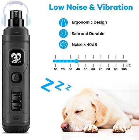 Casfuy Dog Nail Grinder with 2 LED Light - New Version 2-Speed Powerful Electric Pet Nail Trimmer Professional Quiet Painless Paws Grooming & Smoothing for Small Medium Large Dogs and Cats (Grey) - Image 4