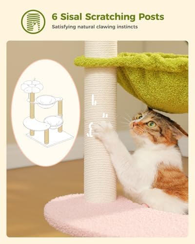 MUTTROS 37.4" Flower Cat Tree with 2 Hammocks & 6 Sisal Posts, Pink - Image 5