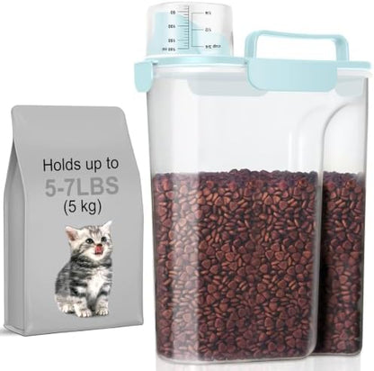 5-7Lbs Airtight Cat Dog Food Storage Container Portable with Upgraded Large Spout and Cup, Plastic Pet Dispenser for Small Animal Kibble, Bird Seed, Oatmeal, Rice, Flour, Brown Sugart-Sky Blue by LEAWALK