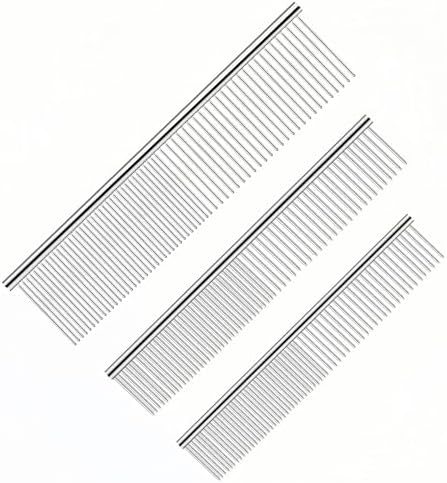 3-Pack metal comb for dogs stainless steel dog comb Pet Grooming Metal Combs Set, Large Medium Small Sizes, Stainless Steel Detangling Tool for Dogs and Cats by PetteamesHealth