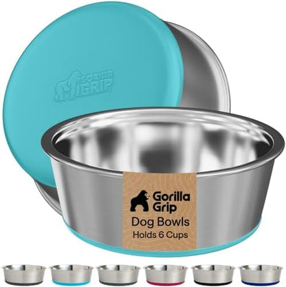 GORILLA GRIP Dog Bowls, Food Grade Stainless Steel, 2 Set, 6 Cup, Turquoise by GorillaGrip