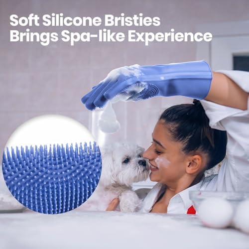 DELOMO Large Silicone Pet Grooming Gloves Dog Washing Gloves, 1 Pair Blue - Image 5