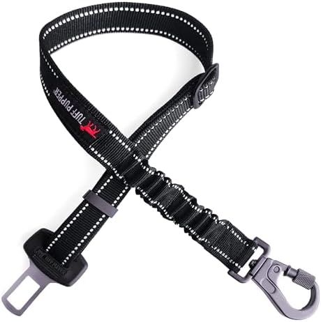 Tuff Pupper Dog Seat Belt | Adjustable Length Dog Seatbelt Restraint | Tangle-Free Locking Carabiner | Shock-Absorbing Bungee | Reflective Stitching for Visibility | Universal Fit for Cars & Trucks by TuffPupper