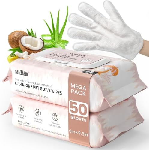 IMMHABI Hypoallergenic Pet Glove Wipes for Dogs & Cats, 50 Count by IMMHABI