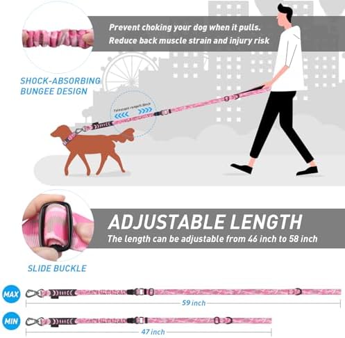 Hotsky Tactical Bungee Shock Absorbing No Pull Dog Leash,Pink Camo,4-6FT - Image 6