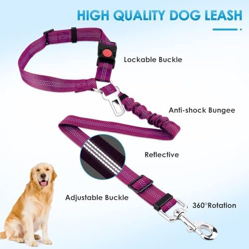 SlowTon Dog Seat Belt for Car, 2 Pack Dog Car Harness Seatbelt with Bungee - Image 5