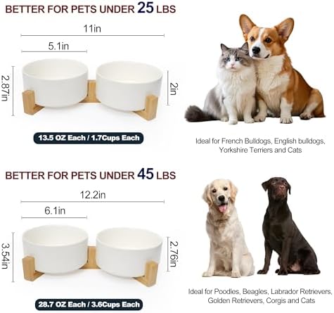 Dog Food Bowl Set, 28.7 oz Ceramic Bowls with Wood Stand, White - Image 4