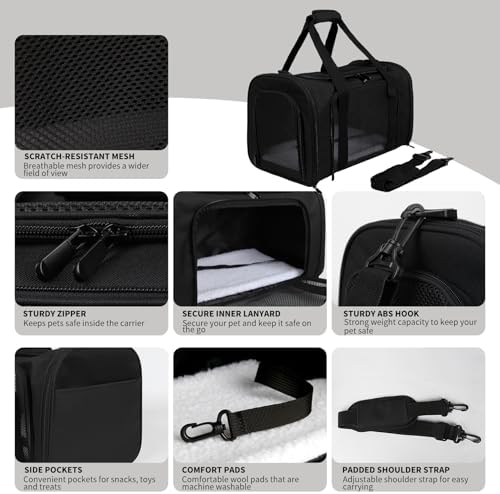 Carriers Soft-Sided Pet Carrier for Medium Large Cats Dogs Under 35Lbs,Breathable Mesh Ventilation Design,Airline Approved Cat Carrying Case(X-Large,Black) - Image 3