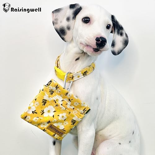 Raisingwell Dog Treat Pouch, Pocket Sized Pet Training Pouch, Cotton Fabric, Hand Free Yellow Flower Dog Walking Bag with Carabiner, Self-Closing Pet Feed Snack Reward, for Puppy Travel or Outdoor Use - Image 6