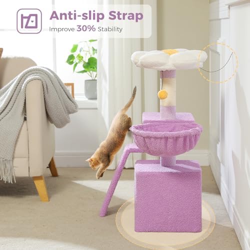 PETEPELA Cactus Cat Tree for Kittens & Small Cats, 32in Cat Tower,Purple - Image 4
