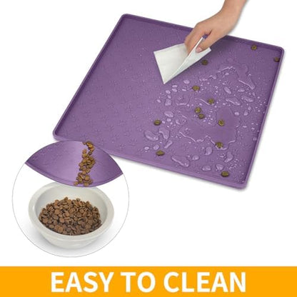 2 Pack Dog Food Mat Anti-Slip Bowl Mats for Food and Water, Waterproof Silicone Pet Placemat with High Raised Edges, Non-Slip Puppy Feeding Tray for Small, Medium Large Cats Dogs, Purple, 11.8"x11.8" - Image 6
