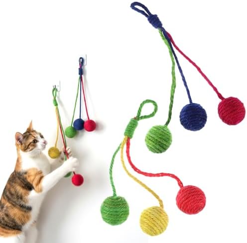 salbsever 2 Pcs Hanging Cat Toys Interactive Cat Toy Sisal Rope Ball Cats Scratching Rope Replacement Cats Cage Accessories for Indoors Fun by salbsever