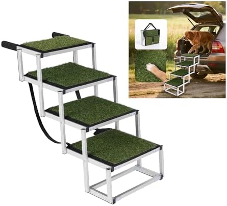 Dog Stairs for Car,Portable Pet Stairs for Large/Small Dogs with Non-Slip Surface & Reinforced Design,Dog Ramp for Car SUV, Truck, Sofas, Bed,Lightweight Yet Sturdy Supports Up to 250lbs (Green) by Criebeo