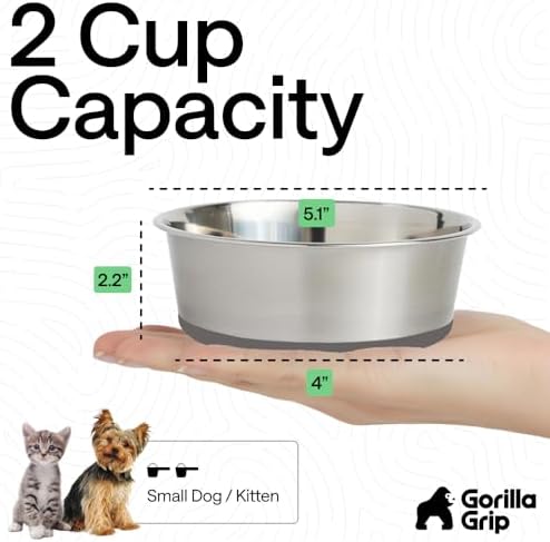 GORILLA GRIP Dog Bowl, Food Grade Stainless Steel Water Bowls, 2 Cup Gray - Image 4