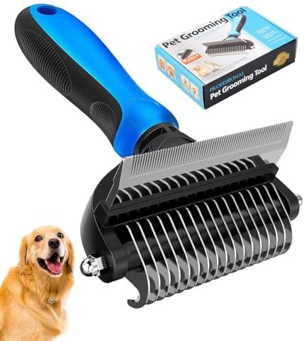 [ 2 in 1 design ] Undercoat Rake and Deshedding Tool for Dogs and Cats - Dematting Comb for Long Hair Pets, Grooming Brush to Clear Mats, Tangles and Reduce Shedding by 95% by PEITAPET