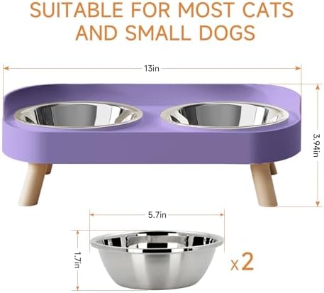 Elevated Cat Bowl, Raised Cat Food and Water Bowl Set for Indoor Cats, Splash Proof with 2 Stainless Steel Pet Food Bowls for Cats and Puppies, Whisker Fatigue and Dishwasher Safe - Purple - Image 4