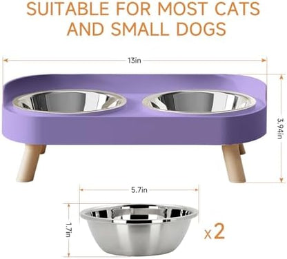 Elevated Cat Bowl, Raised Cat Food and Water Bowl Set for Indoor Cats, Splash Proof with 2 Stainless Steel Pet Food Bowls for Cats and Puppies, Whisker Fatigue and Dishwasher Safe - Purple - Image 4